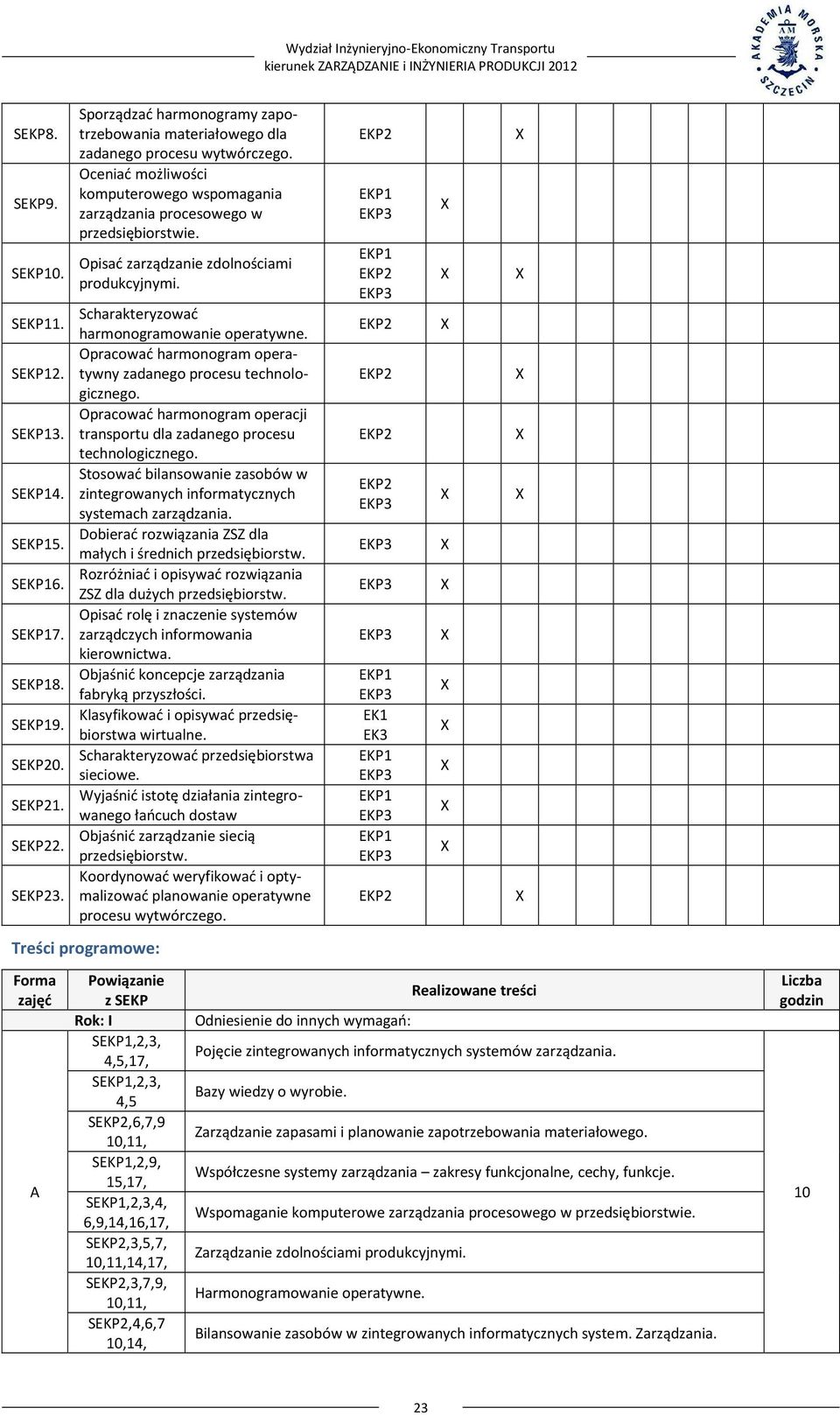 Opracować harmonogram operacji S3. transportu dla zadanego procesu technologicznego. Stosować bilansowanie zasobów w S4. zintegrowanych informatycznych systemach zarządzania.