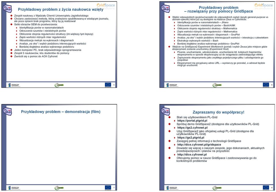 Setki obrazów SEM do przetworzenia: " Identyfikacja porów w nanomateria#ach " Odrzucenie szumów i nieistotnych porów " Obliczenie stopnia regularno&ci struktury (im wi$kszy tym lepszy) " Zapis