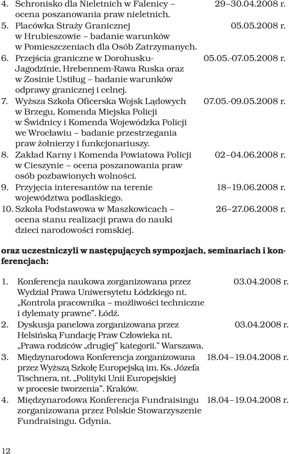 Wyższa Szkoła Oficerska Wojsk Lądowych w Brzegu, Komenda Miejska Policji w Świdnicy i Komenda Wojewódzka Policji we Wrocławiu badanie przestrzegania praw żołnierzy i funkcjonariuszy. 8.