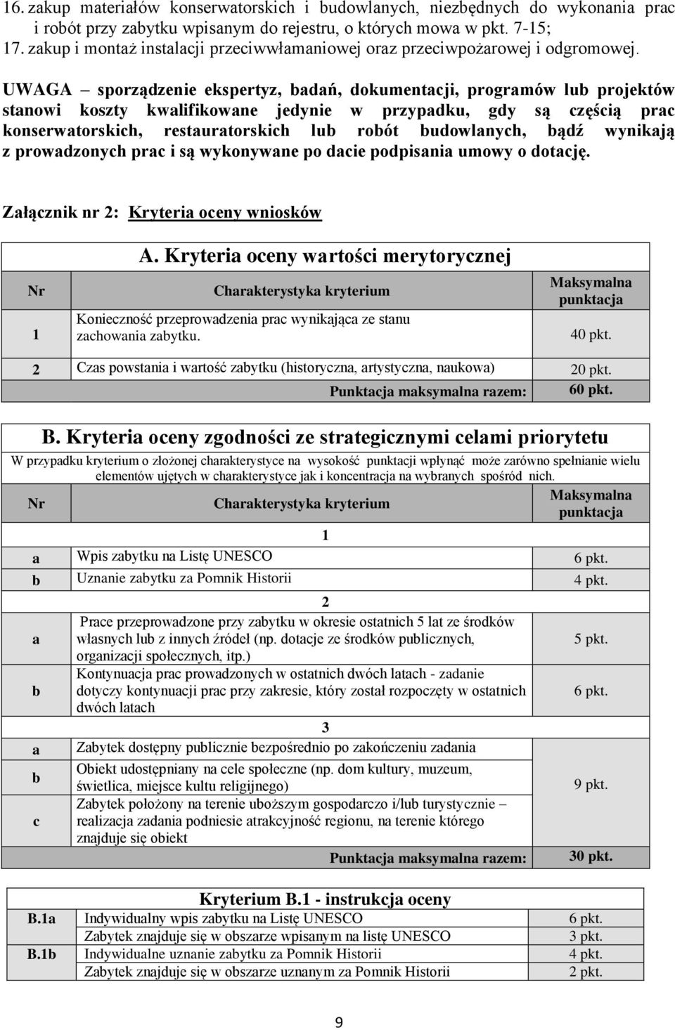 UWAGA sporządzenie ekspertyz, badań, dokumentacji, programów lub projektów stanowi koszty kwalifikowane jedynie w przypadku, gdy są częścią prac konserwatorskich, restauratorskich lub robót