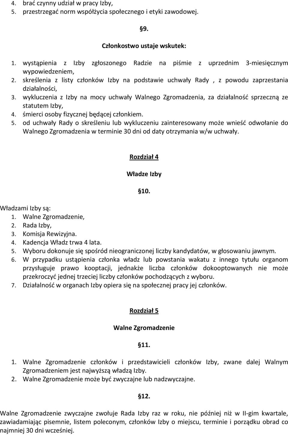 wykluczenia z Izby na mocy uchwały Walnego Zgromadzenia, za działalność sprzeczną ze statutem Izby, 4. śmierci osoby fizycznej będącej członkiem. 5.