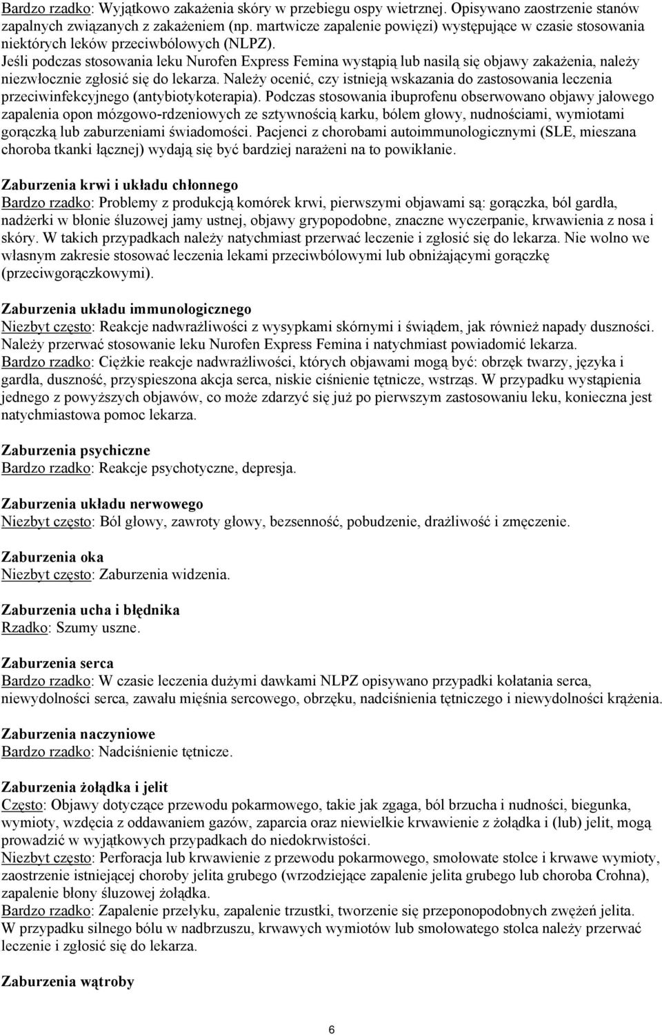 Jeśli podczas stosowania leku Nurofen Express Femina wystąpią lub nasilą się objawy zakażenia, należy niezwłocznie zgłosić się do lekarza.