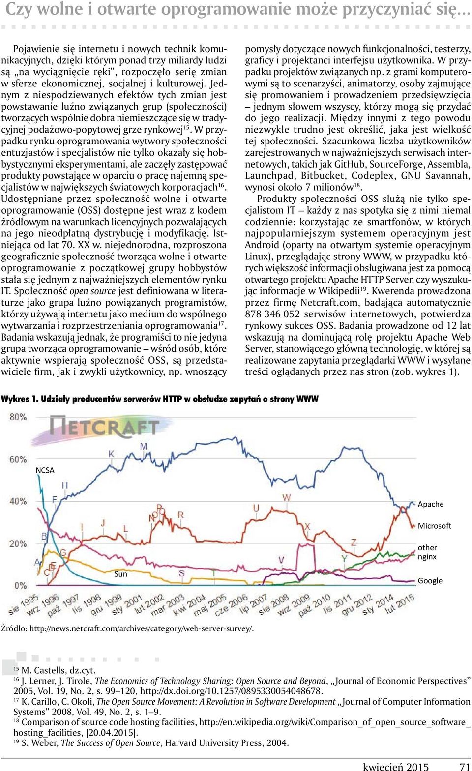 Jednym z niespodziewanych efektów tych zmian jest powstawanie luźno związanych grup (społeczności) tworzących wspólnie dobra niemieszczące się w tradycyjnej podażowo-popytowej grze rynkowej 15.