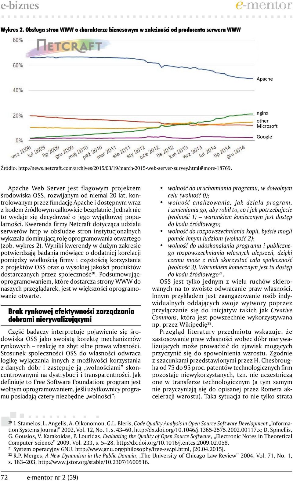 Apache Web Server jest flagowym projektem środowiska OSS, rozwijanym od niemal 20 lat, kontrolowanym przez fundację Apache i dostępnym wraz z kodem źródłowym całkowicie bezpłatnie.