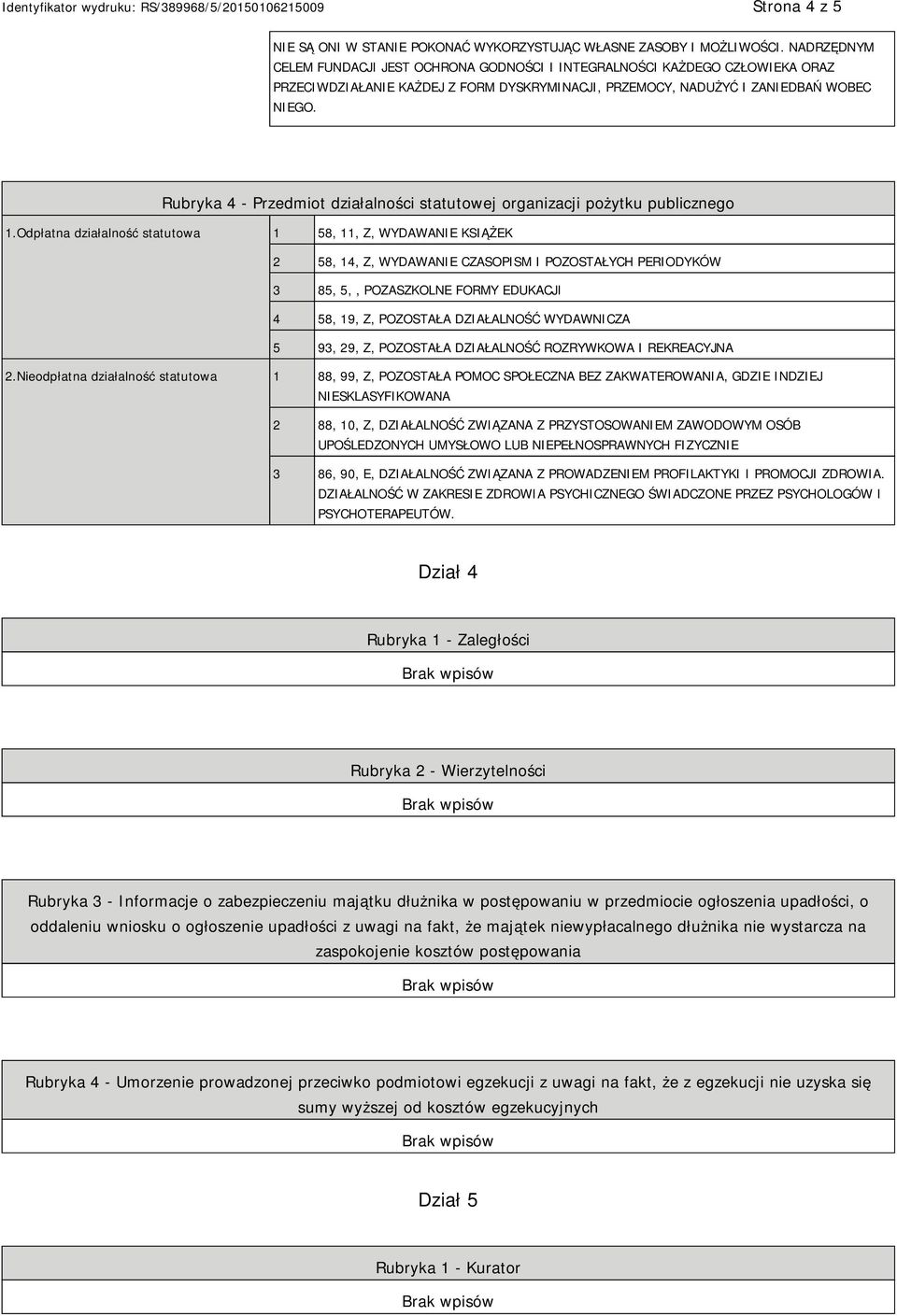 Rubryka 4 - Przedmiot działalności statutowej organizacji pożytku publicznego 1.