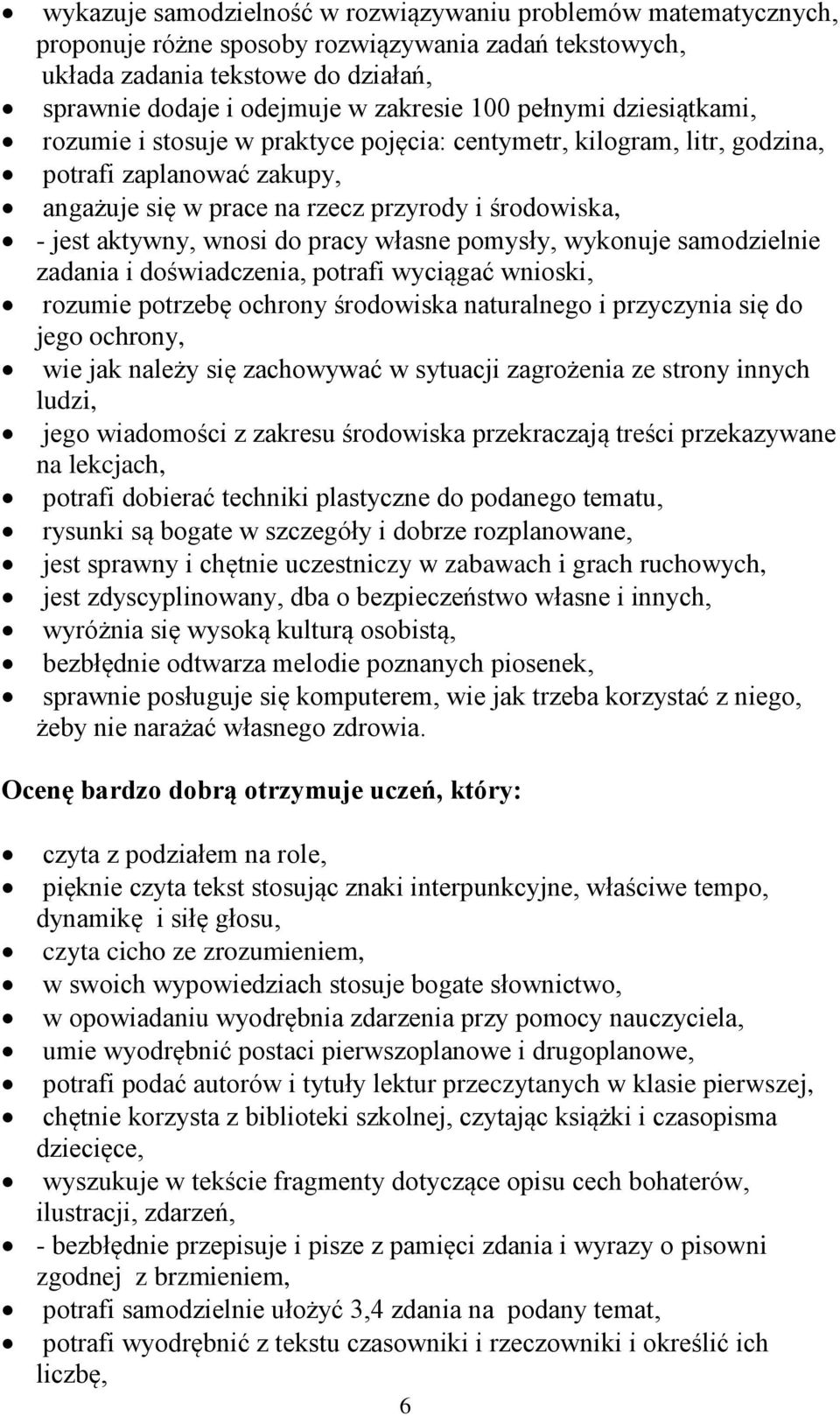 do pracy własne pomysły, wykonuje samodzielnie zadania i doświadczenia, potrafi wyciągać wnioski, rozumie potrzebę ochrony środowiska naturalnego i przyczynia się do jego ochrony, wie jak należy się