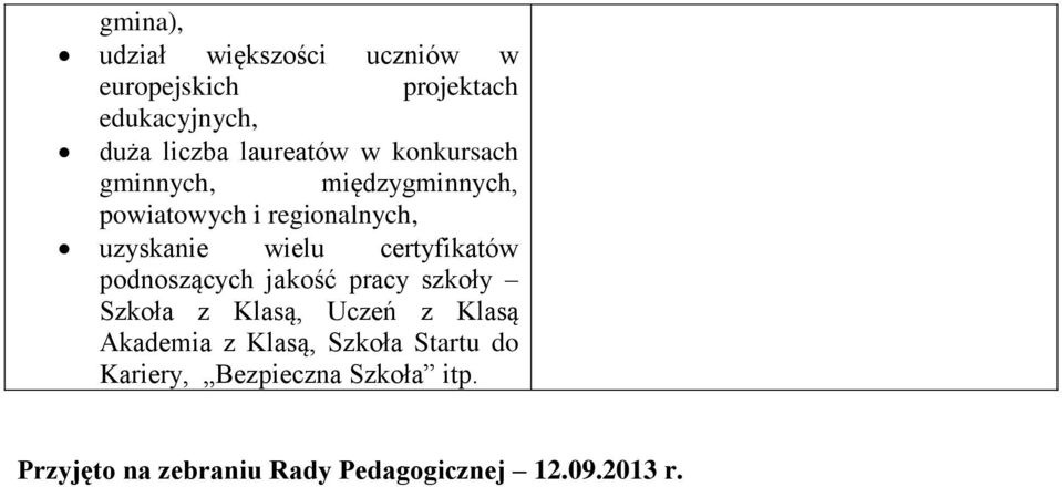 certyfikatów podnoszących jakość pracy szkoły Szkoła z Klasą, Uczeń z Klasą Akademia z Klasą,