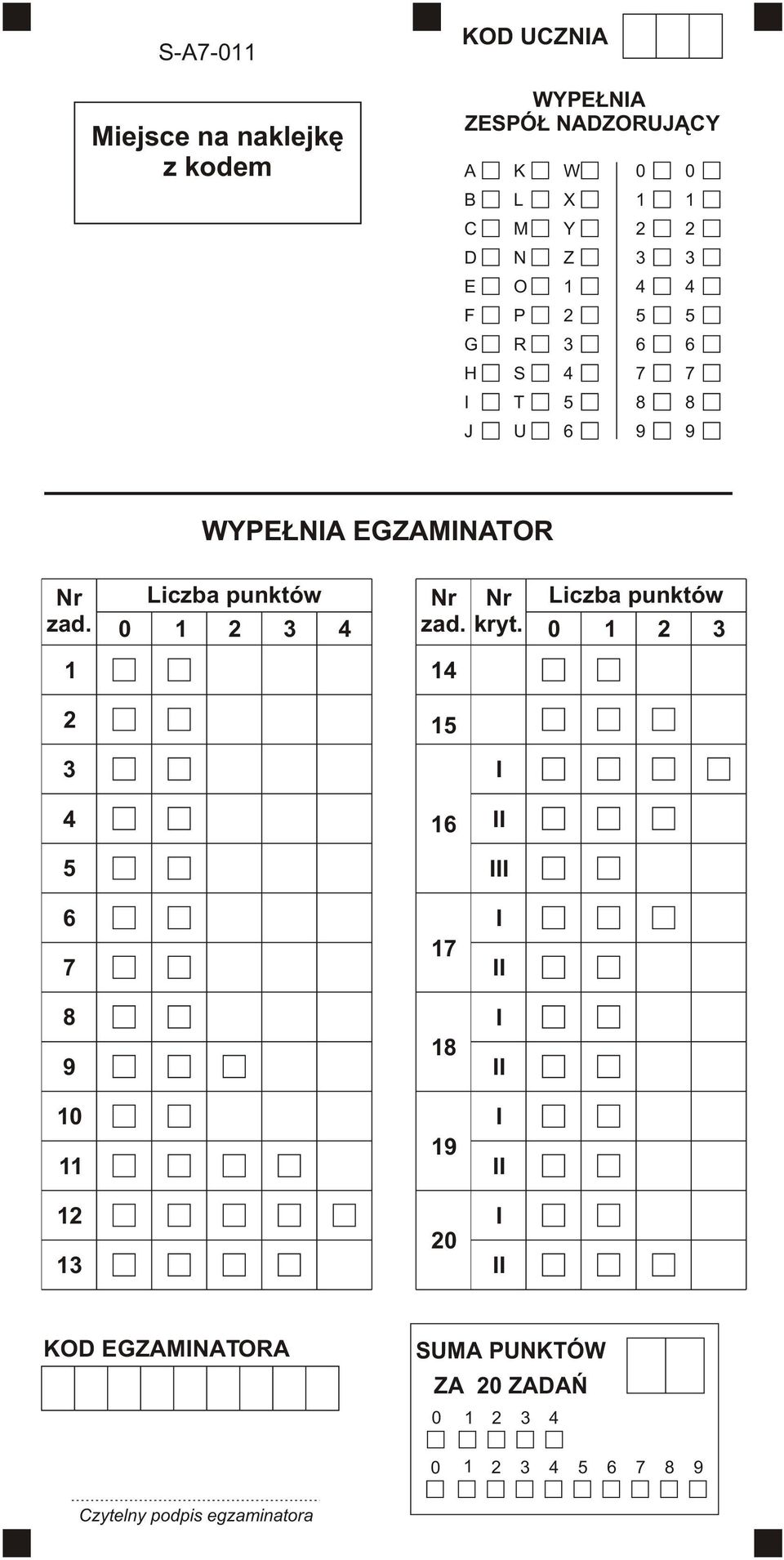 1 Liczba punktów 0 1 2 3 4 Nr zad. 14 Nr Liczba punktów kryt.