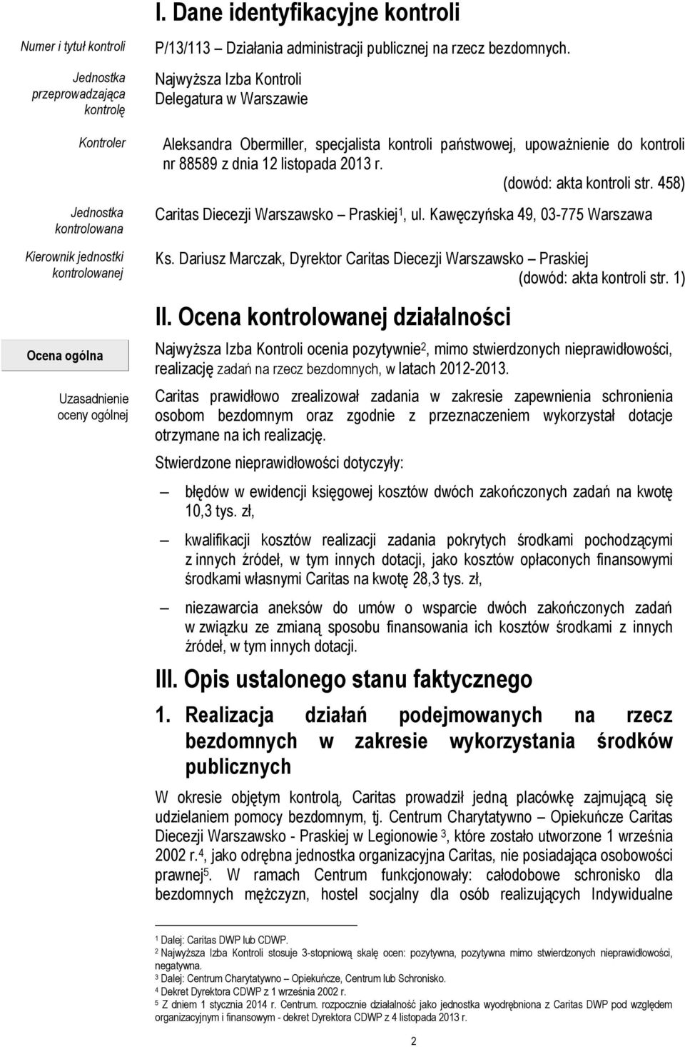 Najwyższa Izba Kontroli Delegatura w Warszawie Aleksandra Obermiller, specjalista kontroli państwowej, upoważnienie do kontroli nr 88589 z dnia 12 listopada 2013 r. (dowód: akta kontroli str.