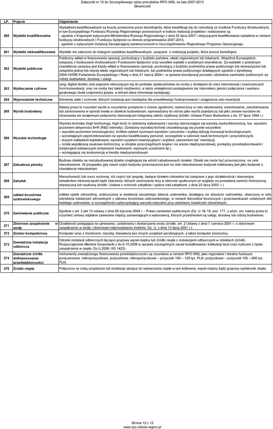 wydatków w ramach funduszy strukturalnych i Funduszu Spójności w okresie programowania 2007-2013, - zgodnie z wytycznymi Instytucji Zarządzającej zamieszczonymi w Uszczegółowieniu Reginalnego