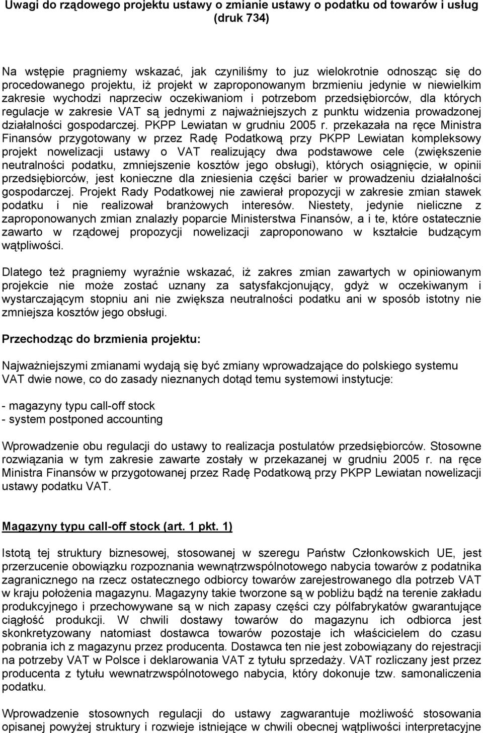 punktu widzenia prowadzonej działalności gospodarczej. PKPP Lewiatan w grudniu 2005 r.