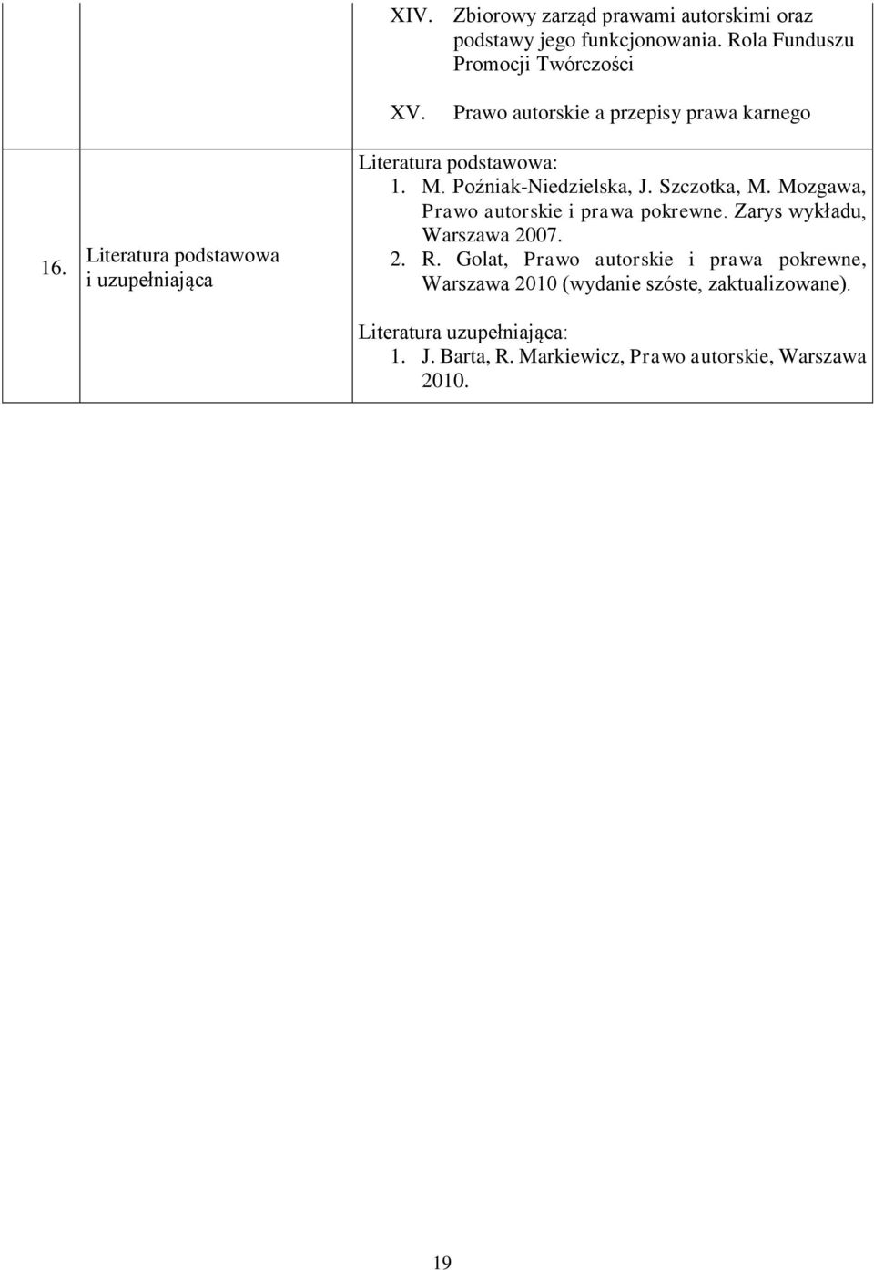 Poźniak-Niedzielska, J. Szczotka, M. Mozgawa, Prawo autorskie i prawa pokrewne. Zarys wykładu, Warszawa 2007. 2. R.