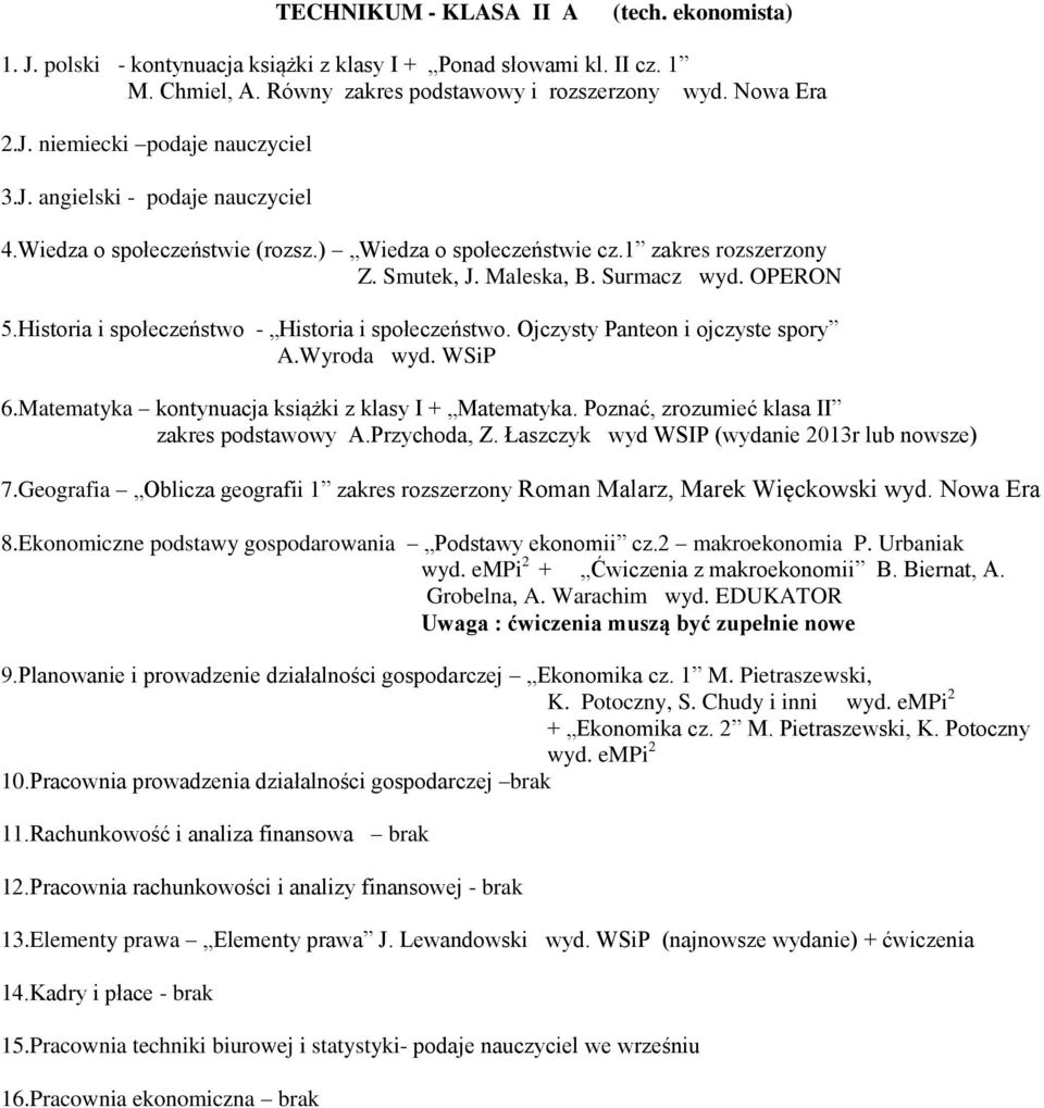 Historia i społeczeństwo - Historia i społeczeństwo. Ojczysty Panteon i ojczyste spory A.Wyroda wyd. WSiP 6.Matematyka kontynuacja książki z klasy I + Matematyka.