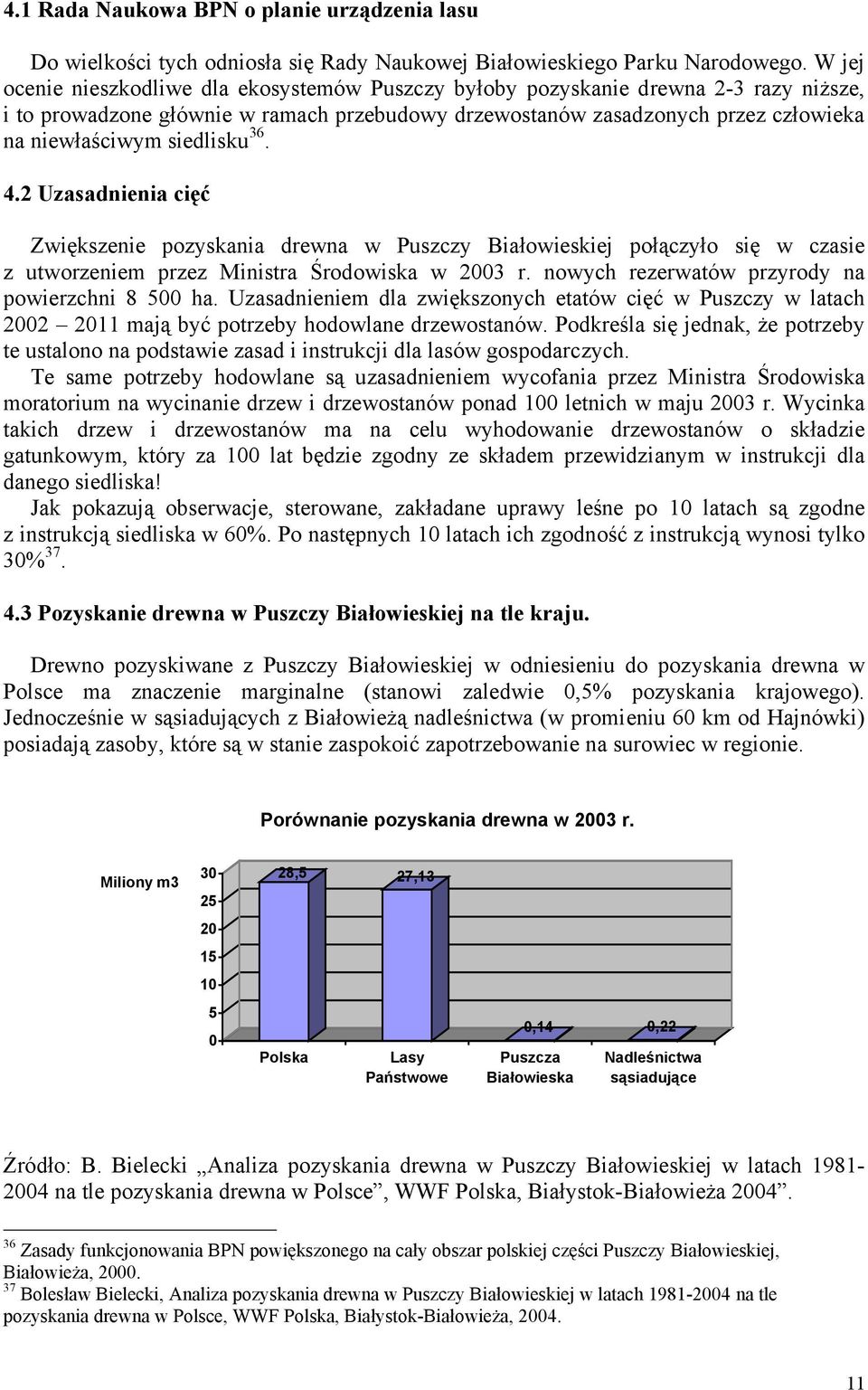 siedlisku 36. 4.2 Uzasadnienia cięć Zwiększenie pozyskania drewna w Puszczy Białowieskiej połączyło się w czasie z utworzeniem przez Ministra Środowiska w 2003 r.