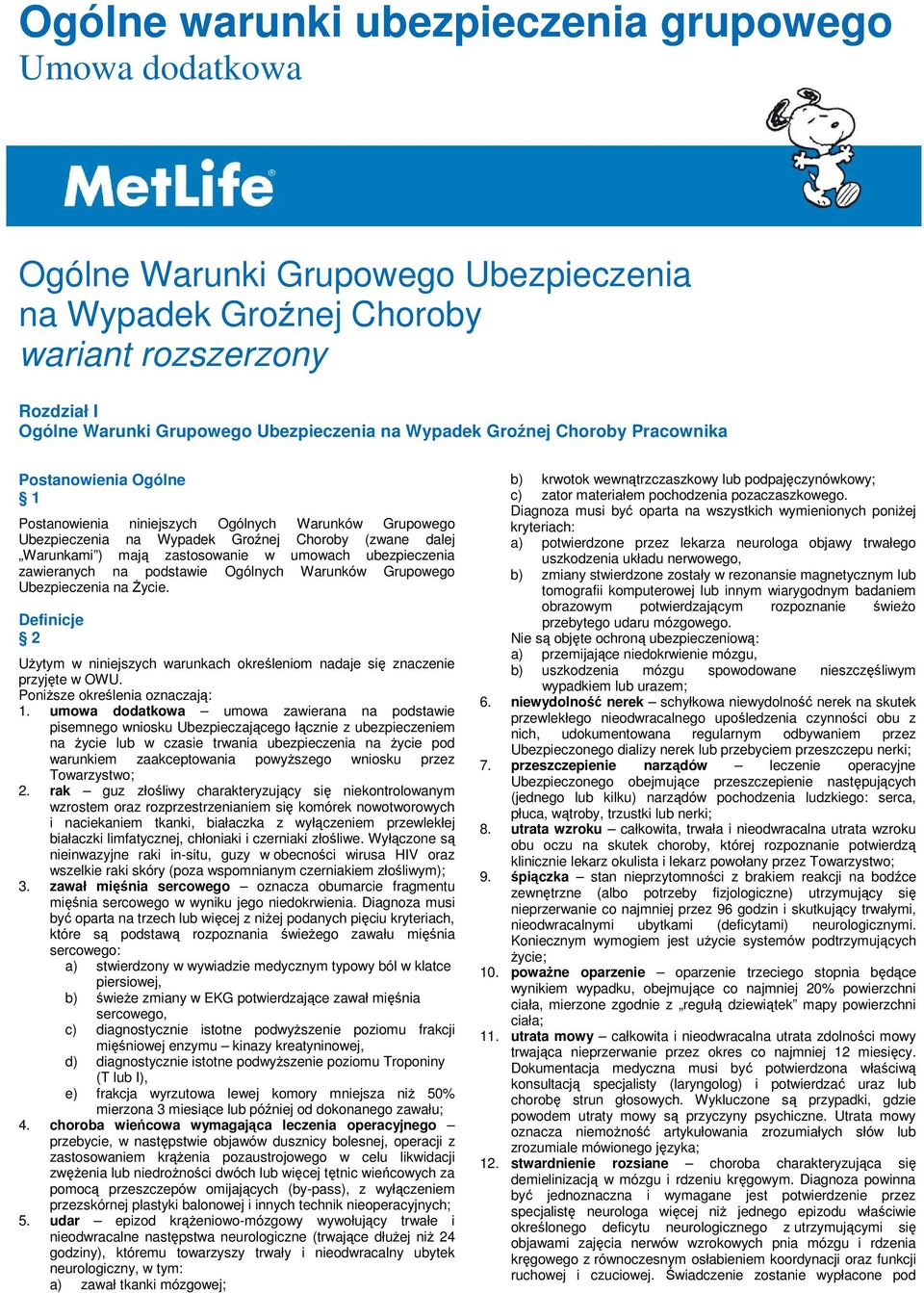 umowach ubezpieczenia zawieranych na podstawie Ogólnych Warunków Grupowego Ubezpieczenia na Życie. Definicje Użytym w niniejszych warunkach określeniom nadaje się znaczenie przyjęte w OWU.