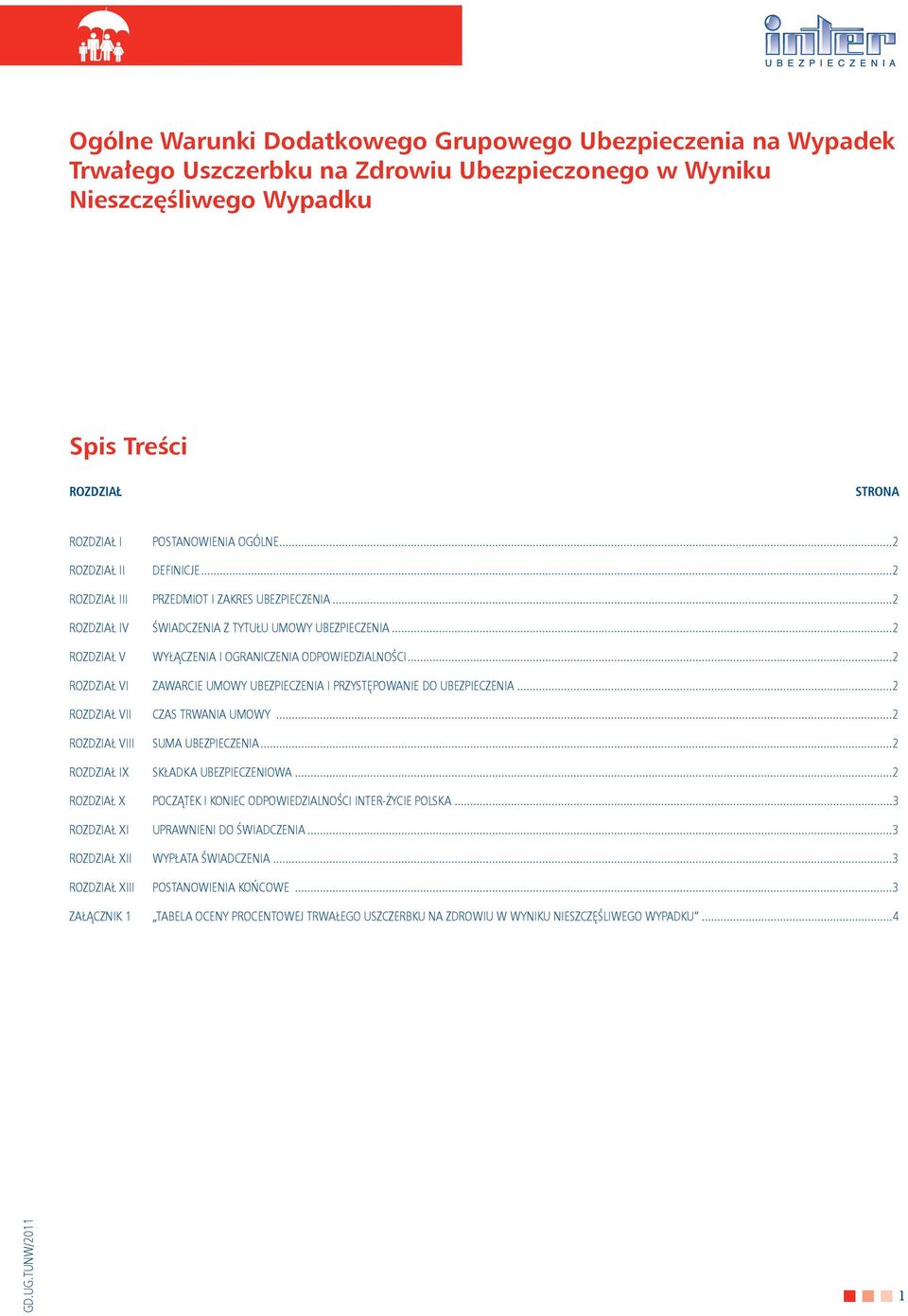 ..2 RozDział Vi zawarcie UmoWy UbezPieczeNia i PRzysTęPoWaNie Do UbezPieczeNia...2 RozDział Vii czas TRWaNia UmoWy...2 RozDział Viii suma UbezPieczeNia...2 RozDział ix składka UbezPieczeNioWa.