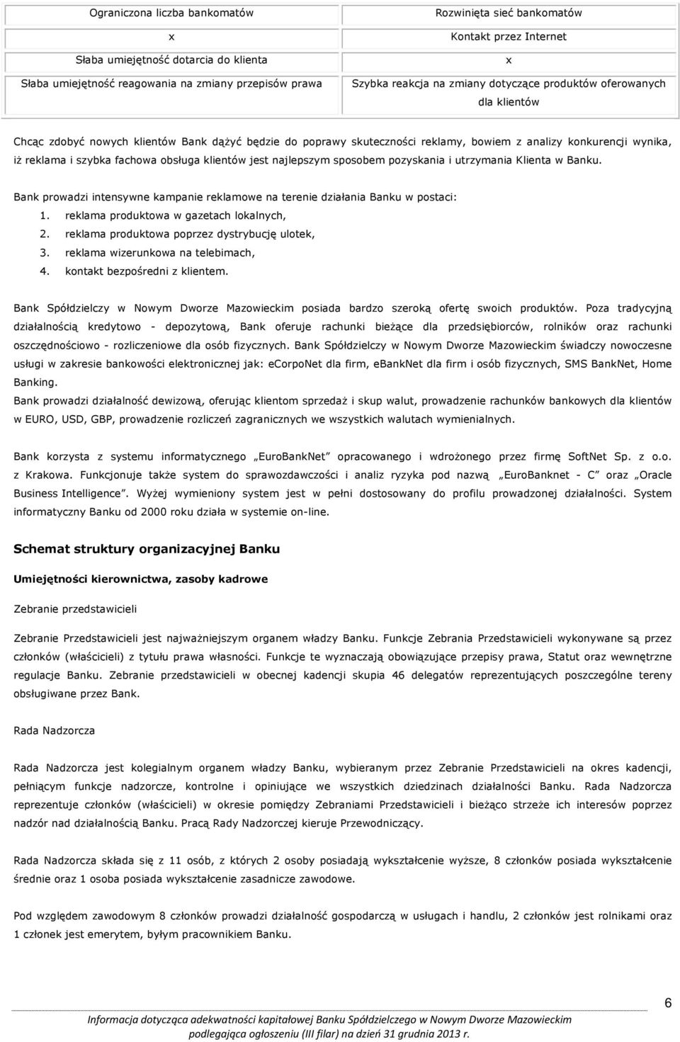 obsługa klientów jest najlepszym sposobem pozyskania i utrzymania Klienta w Banku. Bank prowadzi intensywne kampanie reklamowe na terenie działania Banku w postaci: 1.