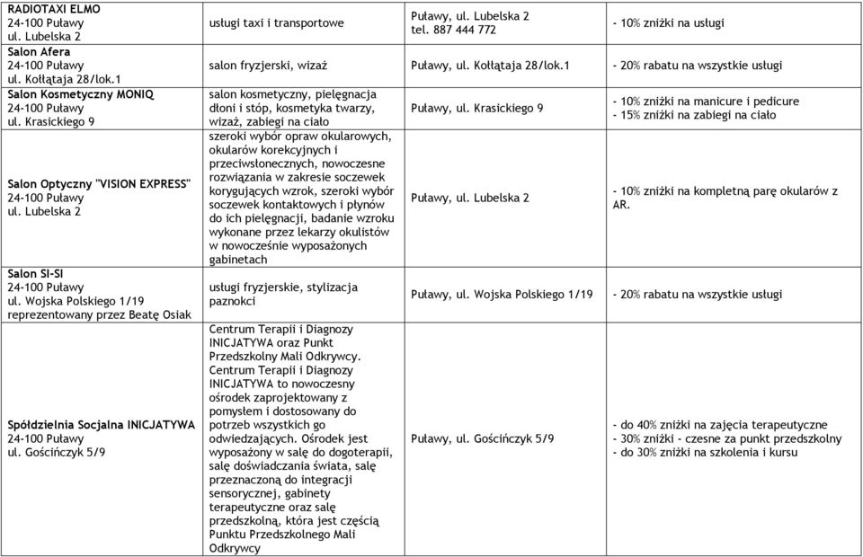 887 444 772-10% zniżki na usługi salon fryzjerski, wizaż Puławy, ul. Kołłątaja 28/lok.