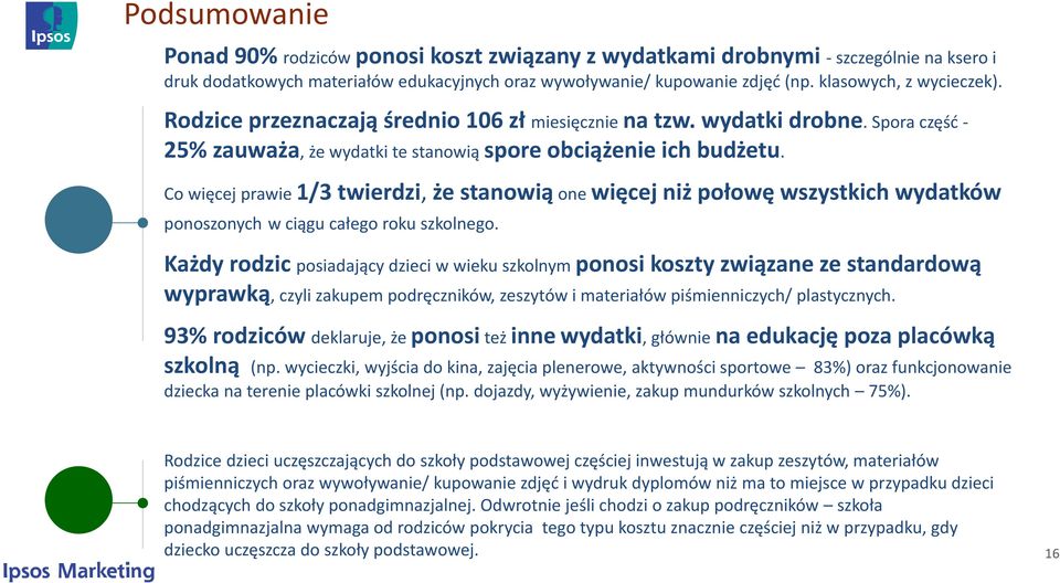 Co więcej prawie 1/3 twierdzi, że stanowią one więcej niż połowę wszystkich wydatków ponoszonych w ciągu całego roku szkolnego.