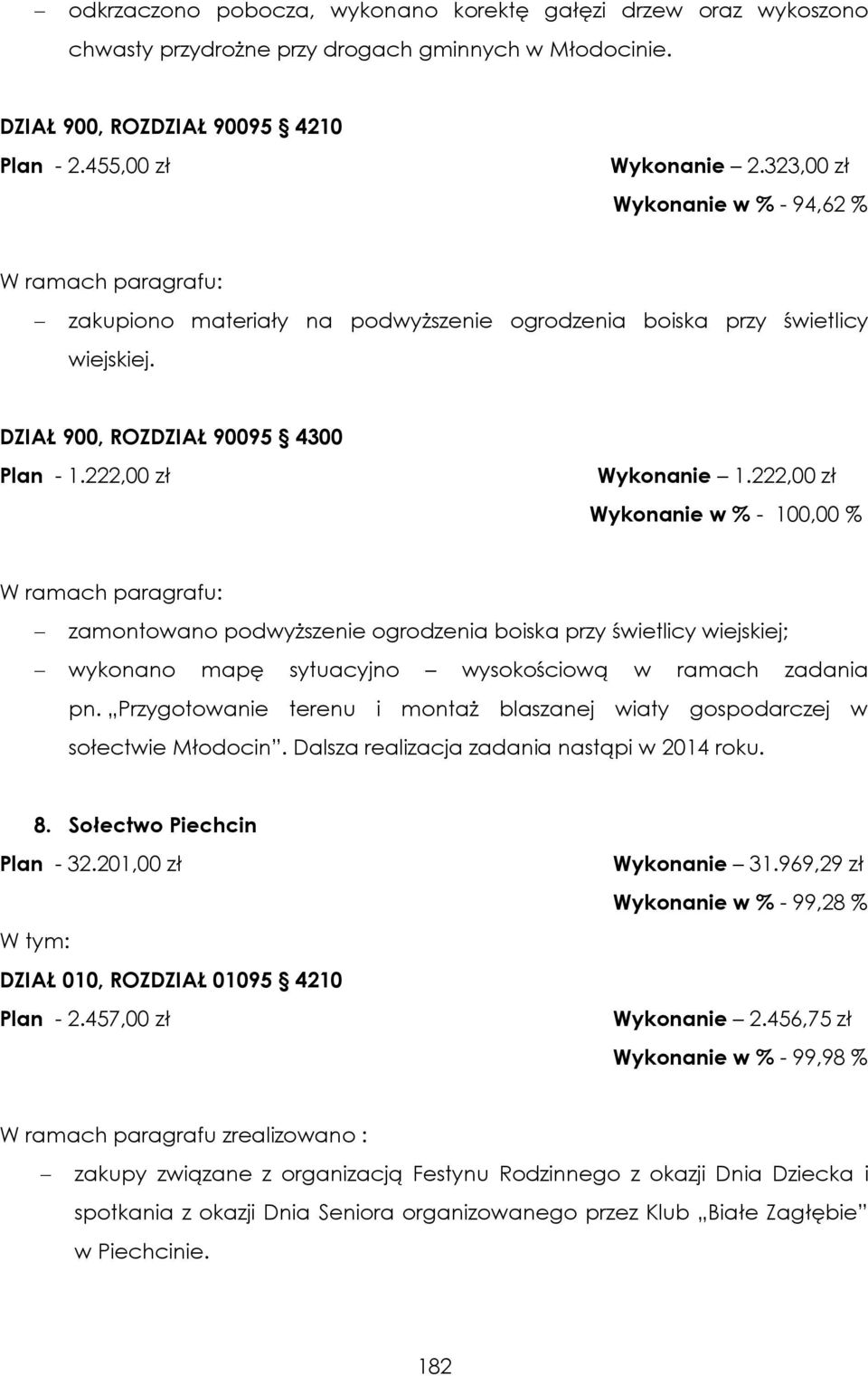 222,00 zł W ramach paragrafu: zamontowano podwyższenie ogrodzenia boiska przy świetlicy wiejskiej; wykonano mapę sytuacyjno wysokościową w ramach zadania pn.