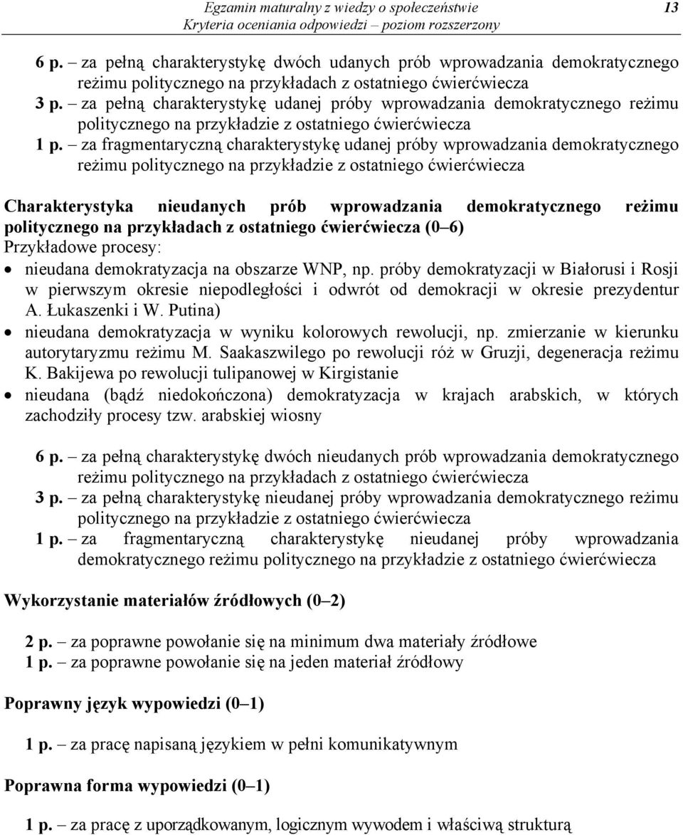 za fragmentaryczną charakterystykę udanej próby wprowadzania demokratycznego reżimu politycznego na przykładzie z ostatniego ćwierćwiecza Charakterystyka nieudanych prób wprowadzania demokratycznego