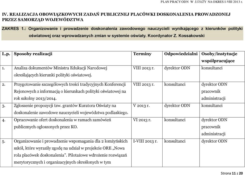 Analiza dokumentów Ministra Edukacji Narodowej określających kierunki polityki oświatowej. VIII 2013 r. dyrektor ODN konsultanci 2.