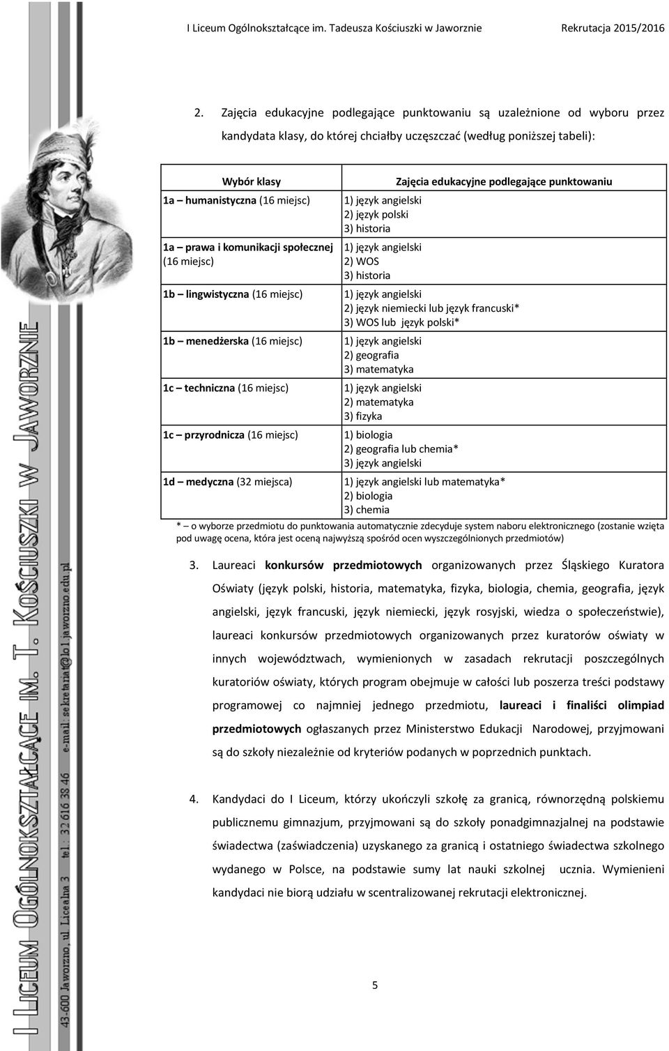 polski* 1b menedżerska (16 miejsc) 2) geografia 3) matematyka 1c technicna (16 miejsc) 2) matematyka 3) fiyka 1c pryrodnica (16 miejsc) 1) biologia 2) geografia lub chemia* 3) jęyk angielski 1d