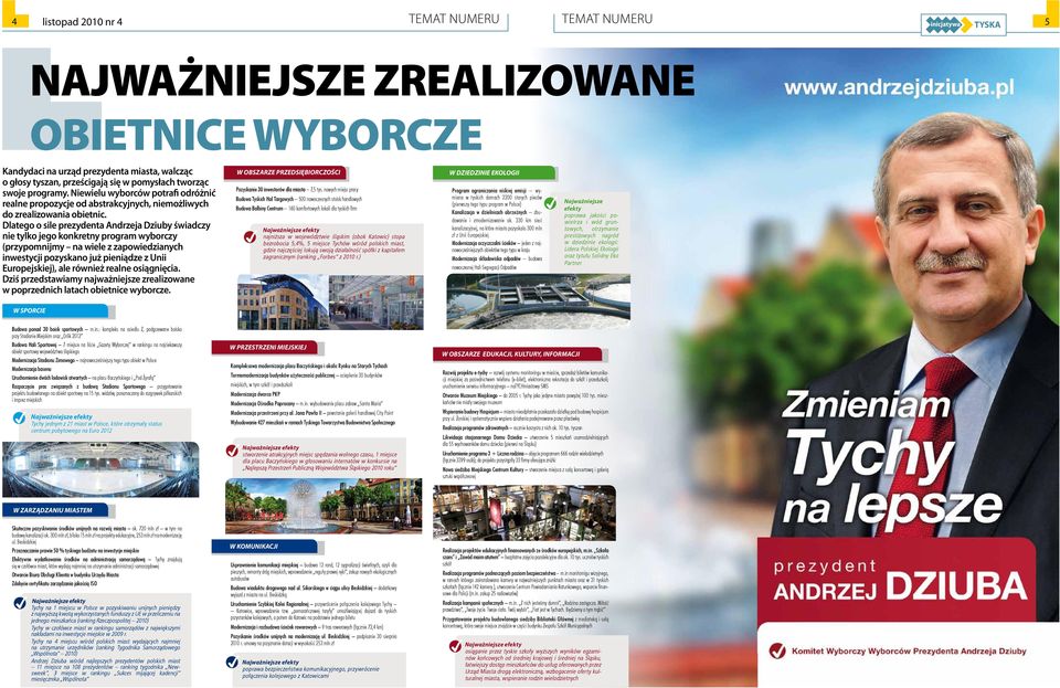 Dlatego o sile prezydenta Andrzeja Dziuby świadczy nie tylko jego konkretny program wyborczy (przypomnijmy na wiele z zapowiedzianych inwestycji pozyskano już pieniądze z Unii Europejskiej), ale