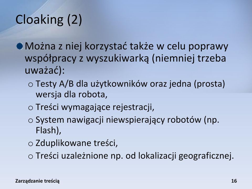 robota, o Treści wymagające rejestracji, o System nawigacji niewspierający robotów (np.