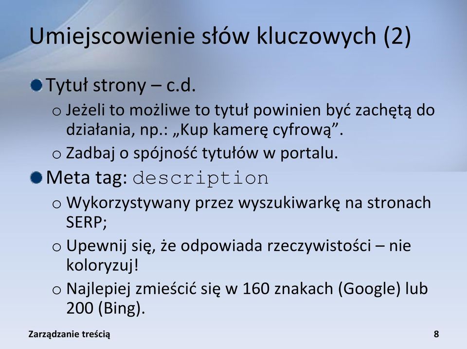 o Zadbaj o spójność tytułów w portalu.