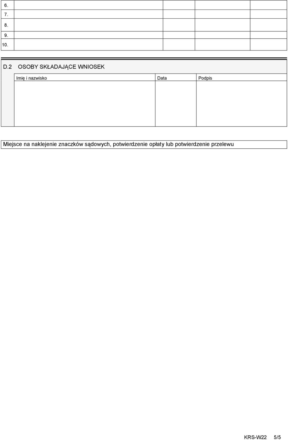 Data Podpis Miejsce na naklejenie znaczków