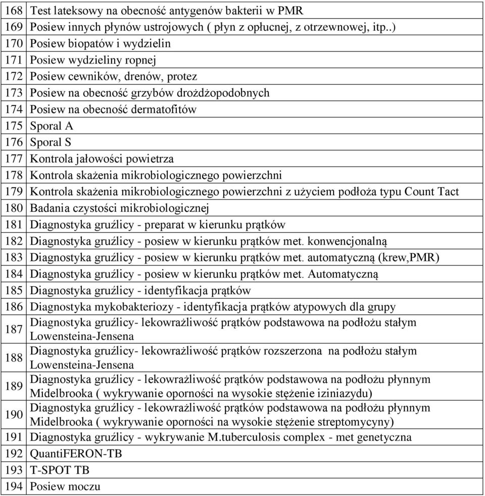 176 Sporal S 177 Kontrola jałowości powietrza 178 Kontrola skażenia mikrobiologicznego powierzchni 179 Kontrola skażenia mikrobiologicznego powierzchni z użyciem podłoża typu Count Tact 180 Badania