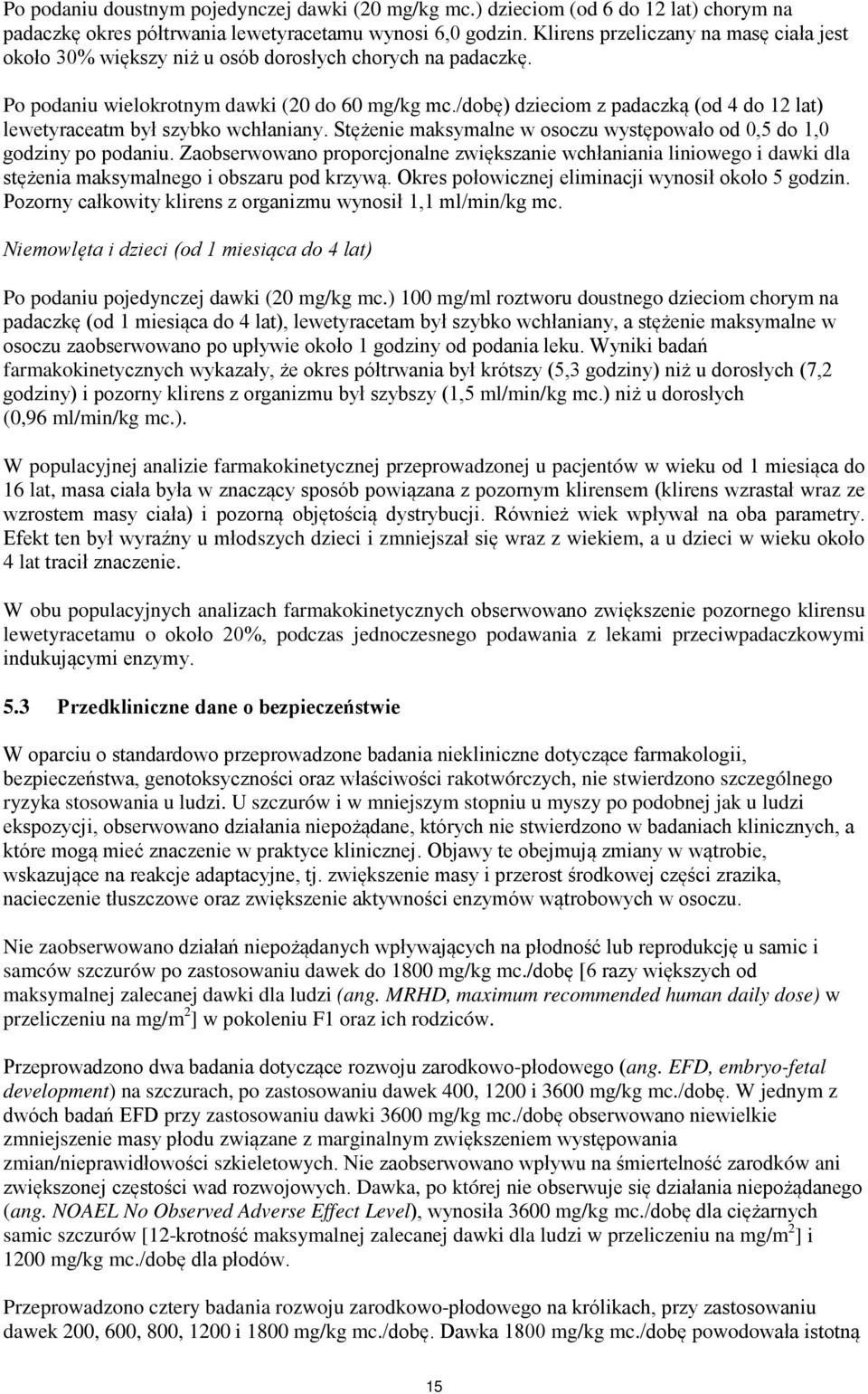 /dobę) dzieciom z padaczką (od 4 do 12 lat) lewetyraceatm był szybko wchłaniany. Stężenie maksymalne w osoczu występowało od 0,5 do 1,0 godziny po podaniu.