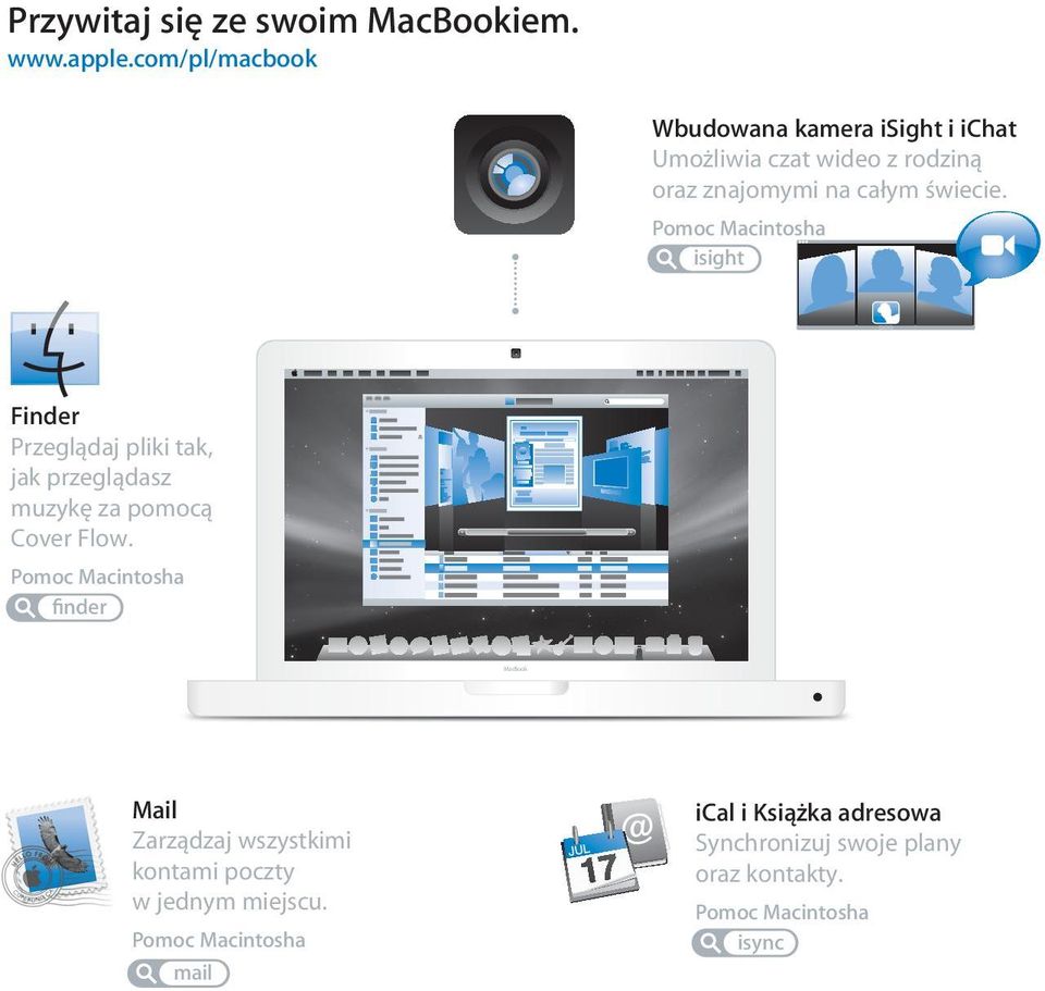 Pomoc Macintosha isight Finder Przeglądaj pliki tak, jak przeglądasz muzykę za pomocą Cover Flow.