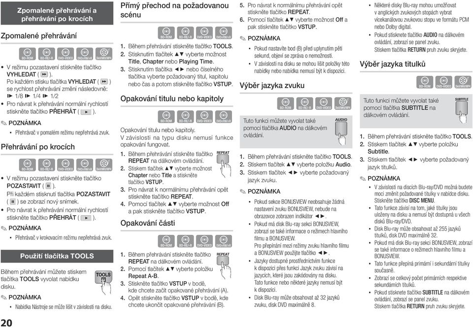 POZNÁMKA Přehrávač v pomalém režimu nepřehrává zvuk. Přehrávání po krocích hzzyx V režimu pozastavení stiskněte tlačítko POZASTAVIT ( ).