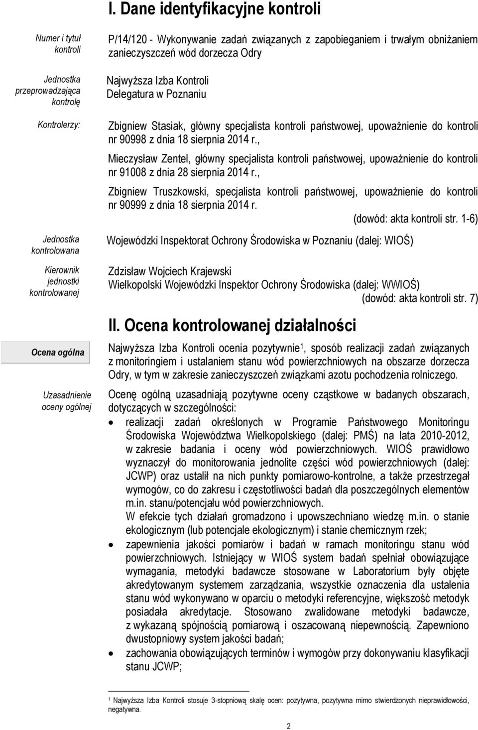 specjalista kontroli państwowej, upoważnienie do kontroli nr 90998 z dnia 18 sierpnia 2014 r.