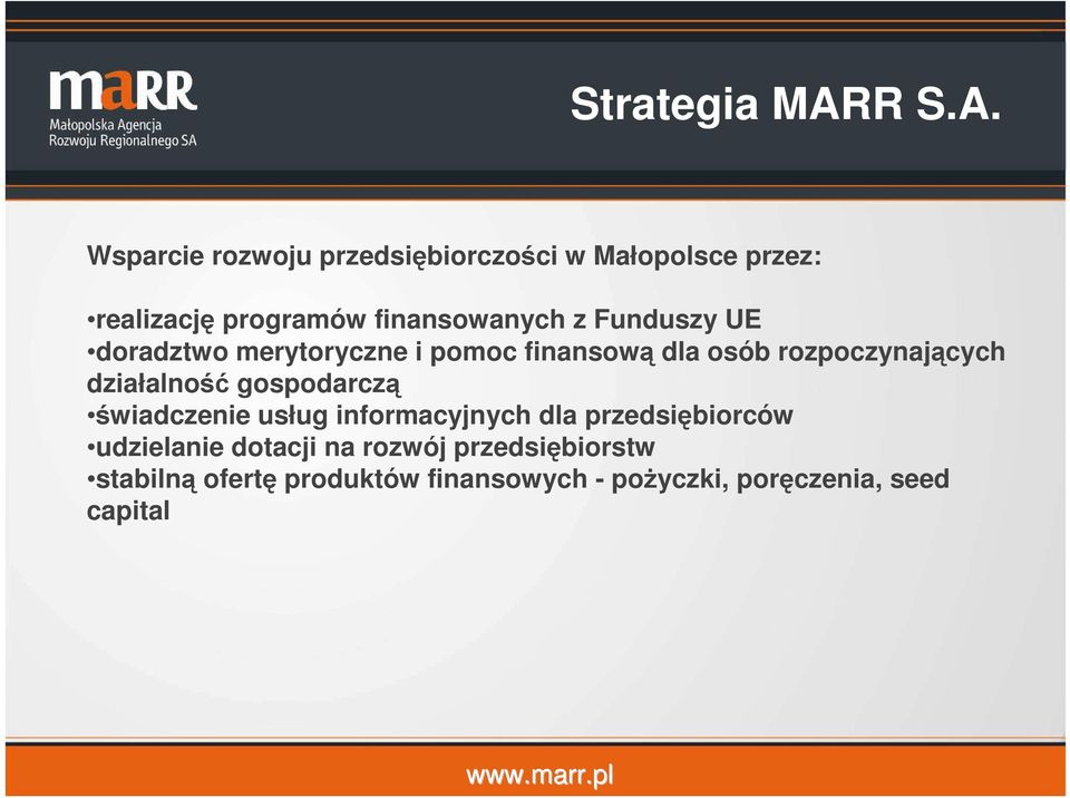 Wsparcie rozwoju przedsiębiorczości w Małopolsce przez: realizację programów finansowanych z