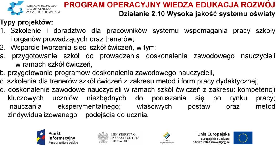 przygotowanie szkół do prowadzenia doskonalenia zawodowego nauczycieli w ramach szkół ćwiczeń, b. przygotowanie programów doskonalenia zawodowego nauczycieli, c.