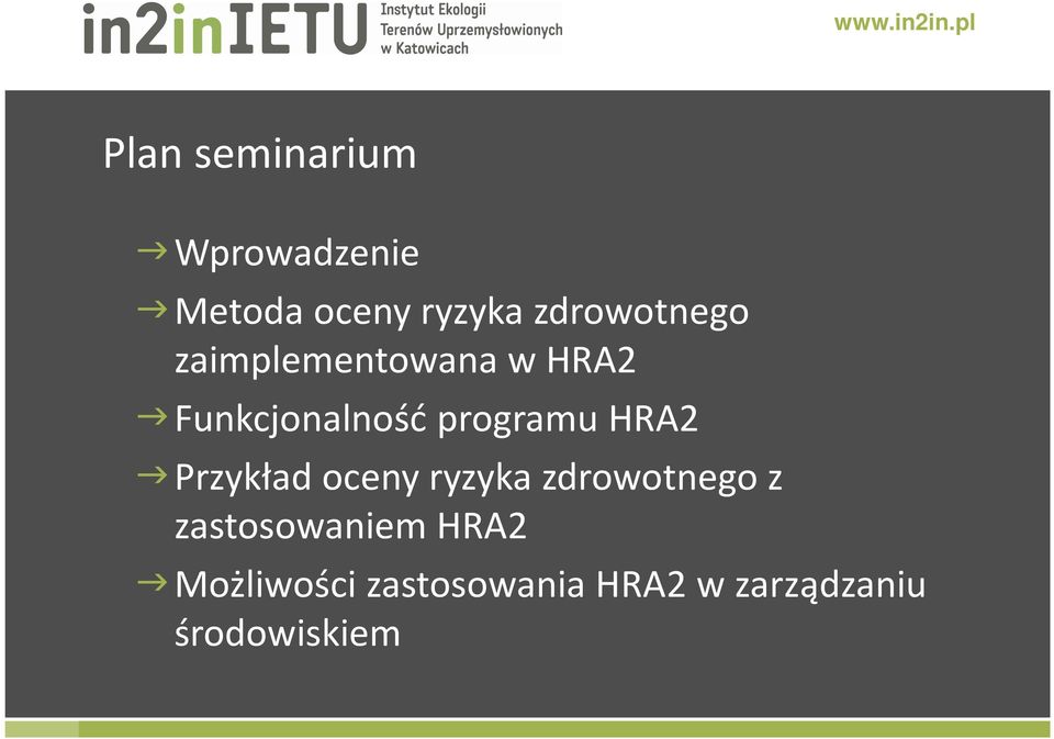 programu HRA2 Przykład oceny ryzyka zdrowotnego z