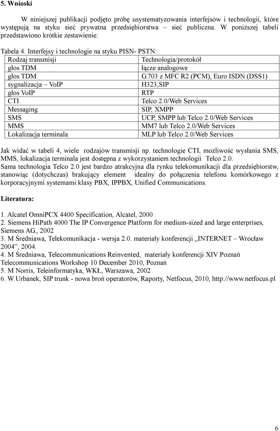 703 z MFC R2 (PCM), Euro ISDN (DSS1) sygnalizacja VoIP H323,SIP głos VoIP RTP CTI Telco 2.0/Web Services Messaging SIP, XMPP SMS UCP, SMPP lub Telco 2.0/Web Services MMS MM7 lub Telco 2.