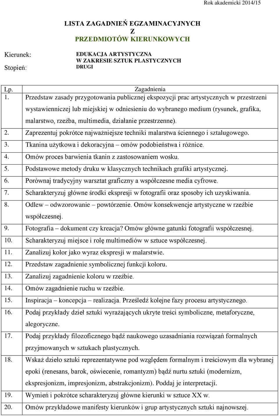 działanie przestrzenne). 2. aprezentuj pokrótce najważniejsze techniki malarstwa ściennego i sztalugowego. 3. Tkanina użytkowa i dekoracyjna omów podobieństwa i różnice. 4.