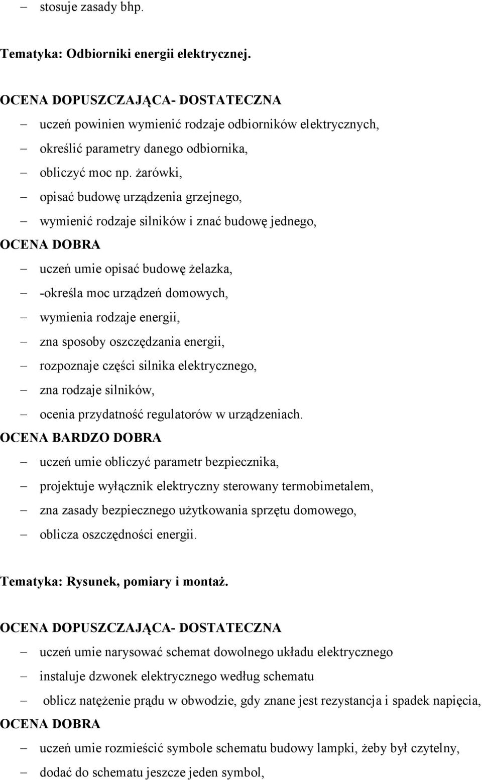 oszczędzania energii, rozpoznaje części silnika elektrycznego, zna rodzaje silników, ocenia przydatność regulatorów w urządzeniach.