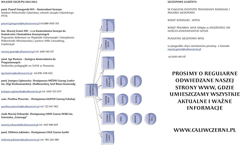 pl maciej.grunt@caliw erni.pl tel. 600-143-157 pwd. Iga Ba osz Zastępca Komendanta ds. Programowych Studentka pedagogiki na UAM w Poznaniu iga.ba osz@caliw erni.pl tel.696-538-022 pwd.