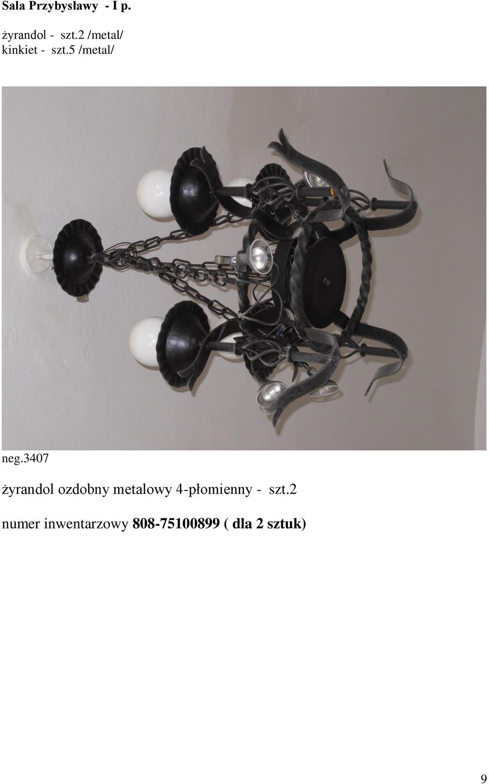 3407 żyrandol ozdobny metalowy 4-płomienny