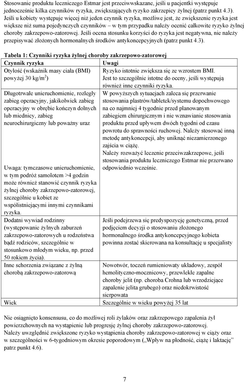 choroby zakrzepowo-zatorowej. Jeśli ocena stosunku korzyści do ryzyka jest negatywna, nie należy przepisywać złożonych hormonalnych środków antykoncepcyjnych (patrz punkt 4.3).