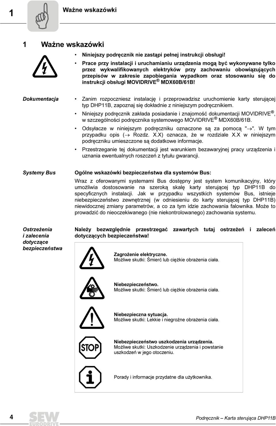 się do instrukcji obsługi MOVDRVE MDX6B/61B! Dokumentacja Zanim rozpoczniesz instalację i przeprowadzisz uruchomienie karty sterującej typ DHP11B, zapoznaj się dokładnie z niniejszym podręcznikiem.