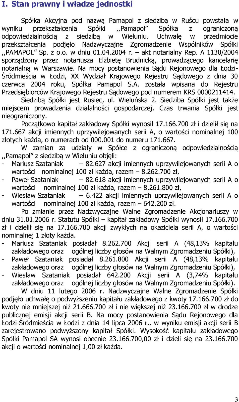 A 1130/2004 sporządzony przez notariusza Elżbietę Brudnicką, prowadzącego kancelarię notarialną w Warszawie.