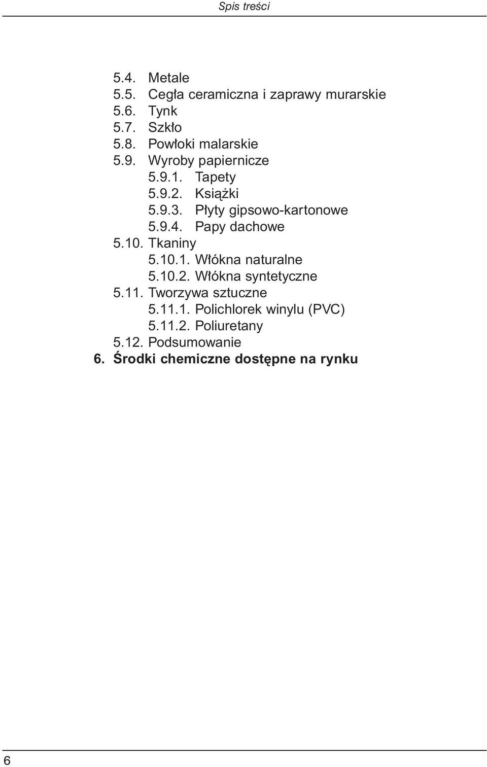 Papy dachowe 5.10. Tkaniny 5.10.1. W ókna naturalne 5.10.2. W ókna syntetyczne 5.11.