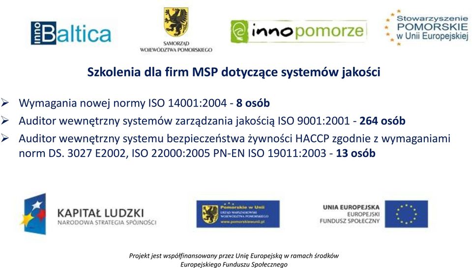 9001:2001-264 osób Auditor wewnętrzny systemu bezpieczeństwa żywności HACCP