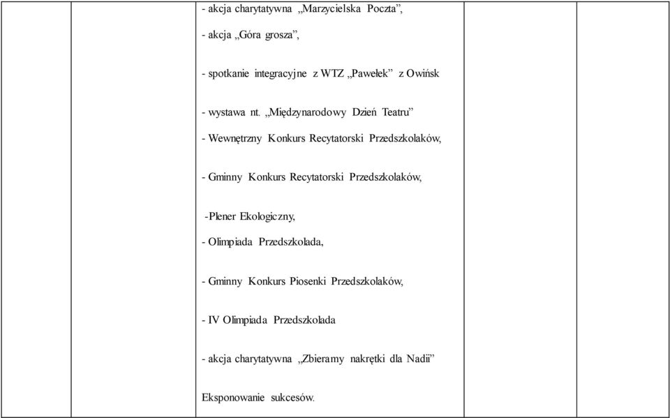 Międzynarodowy Dzień Teatru - Wewnętrzny Konkurs Recytatorski Przedszkolaków, - Gminny Konkurs Recytatorski